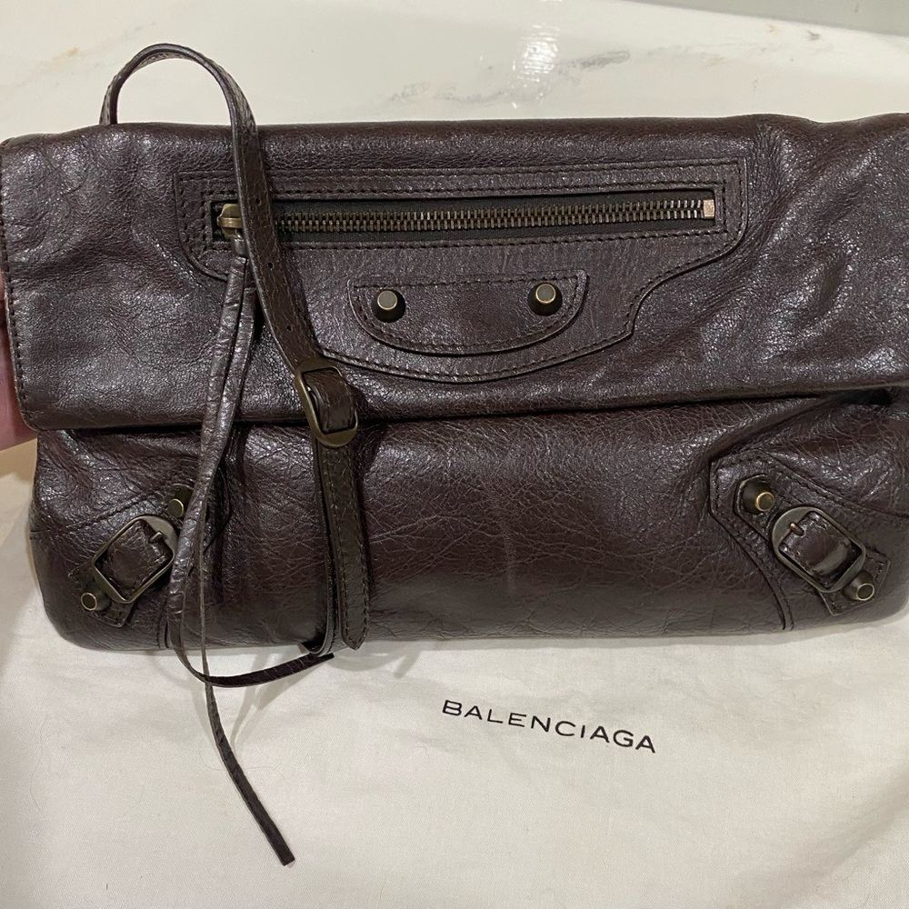 Balenciaga Rich Brown Leather Envelop Crossbody